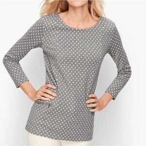 NWT $79 Talbots Gray & White Polka Dot Top w/ Silver Metallic Sparkle size 2P